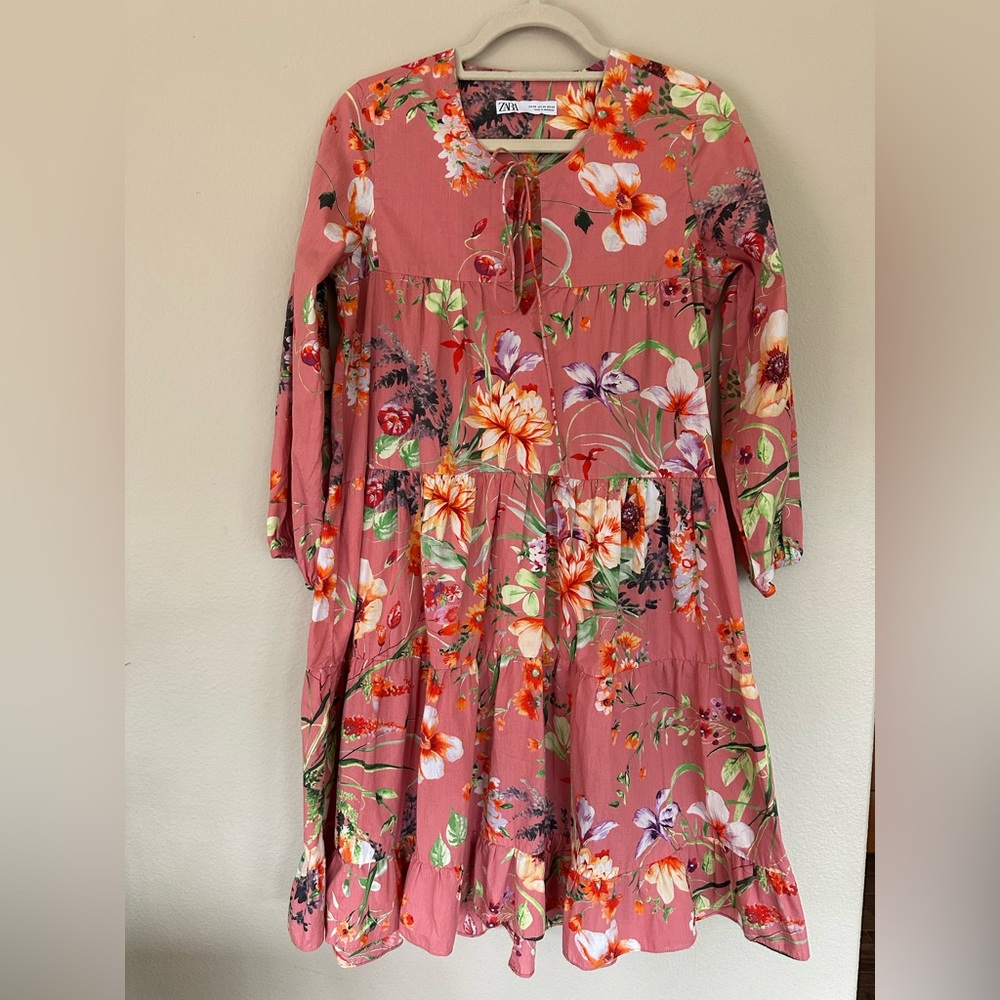 Zara Pink Floral Long Sleeve Dress